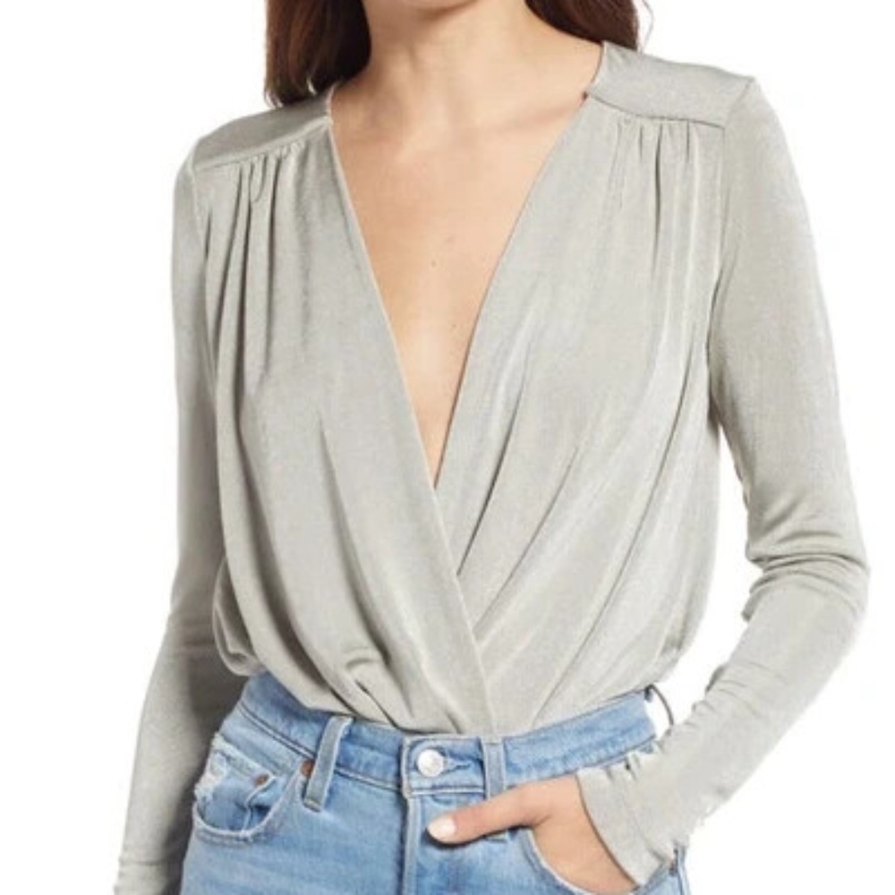💕2 for $15💕 Free People Gray Wrap Bodysuit with Notched Collar